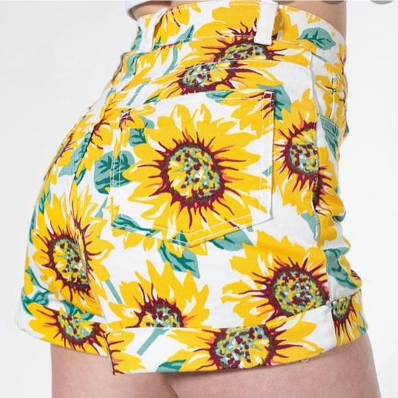American Apparel Sunflower Printed High Rise Denim Jean Shorts Women’s 28/29 - Picture 3 of 9